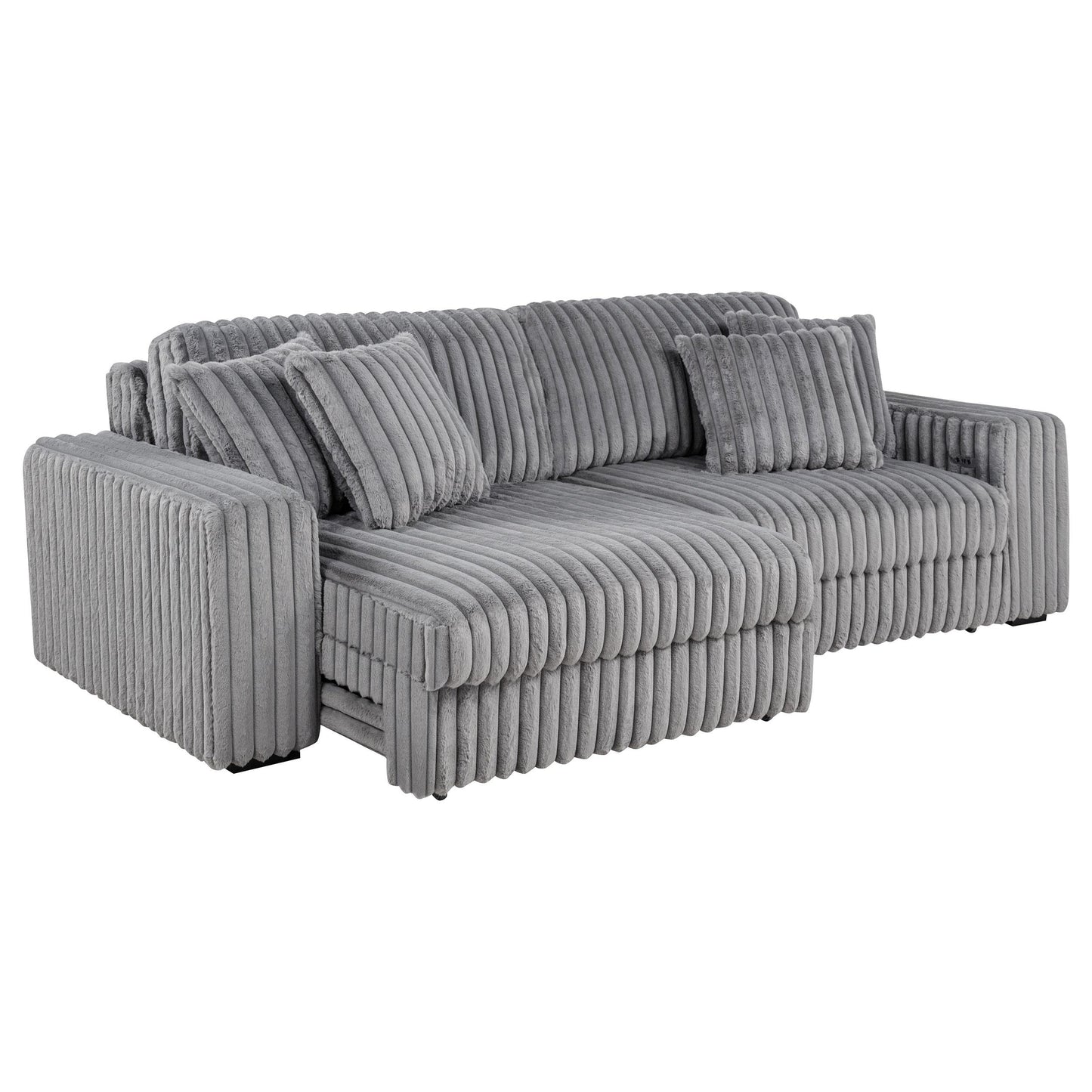  Coaster Furniture Jacana 600536P Corduroy Upholstered Dual Power Chaise Sofa - Grey IMAGE 4