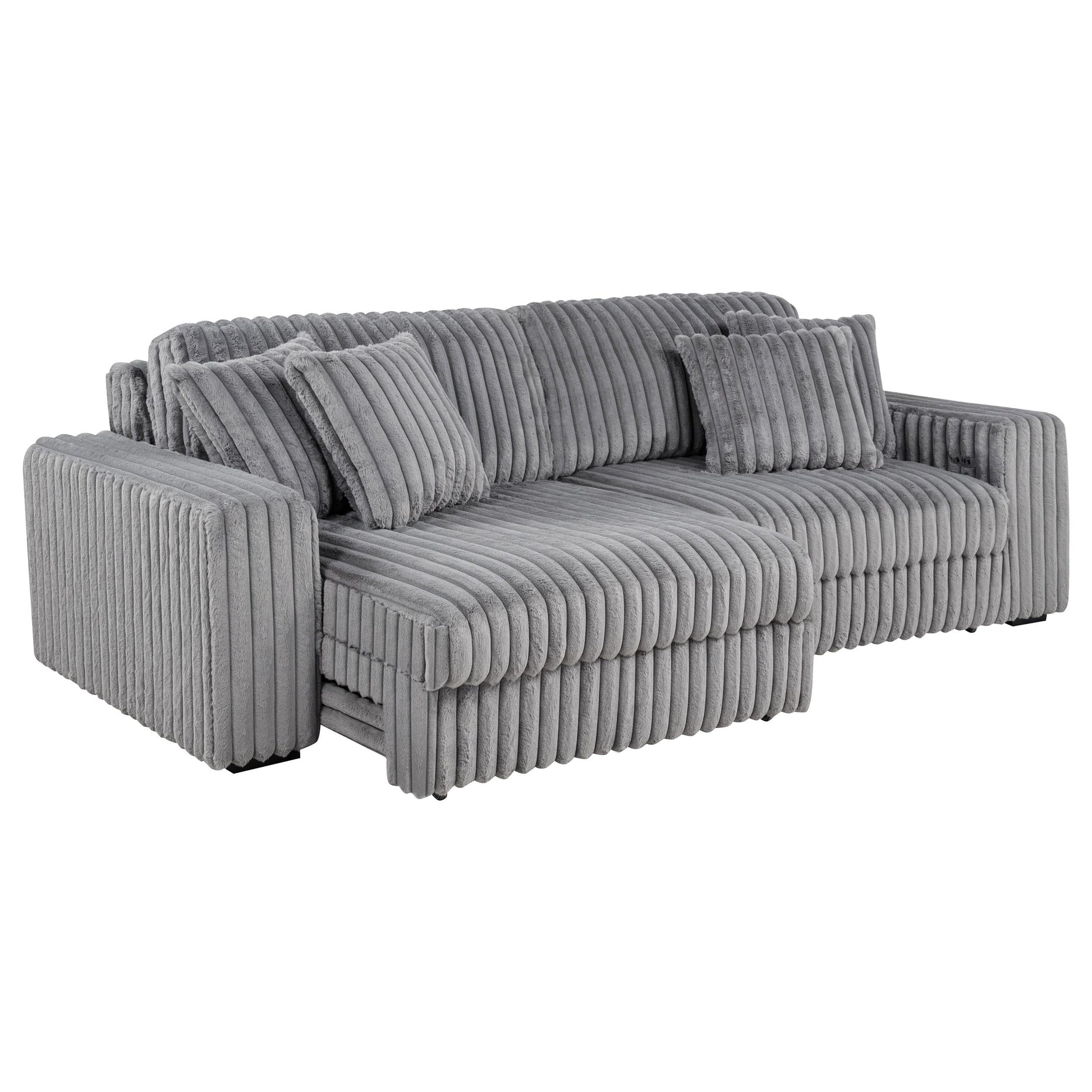  Coaster Furniture Jacana 600536P Corduroy Upholstered Dual Power Chaise Sofa - Grey IMAGE 4