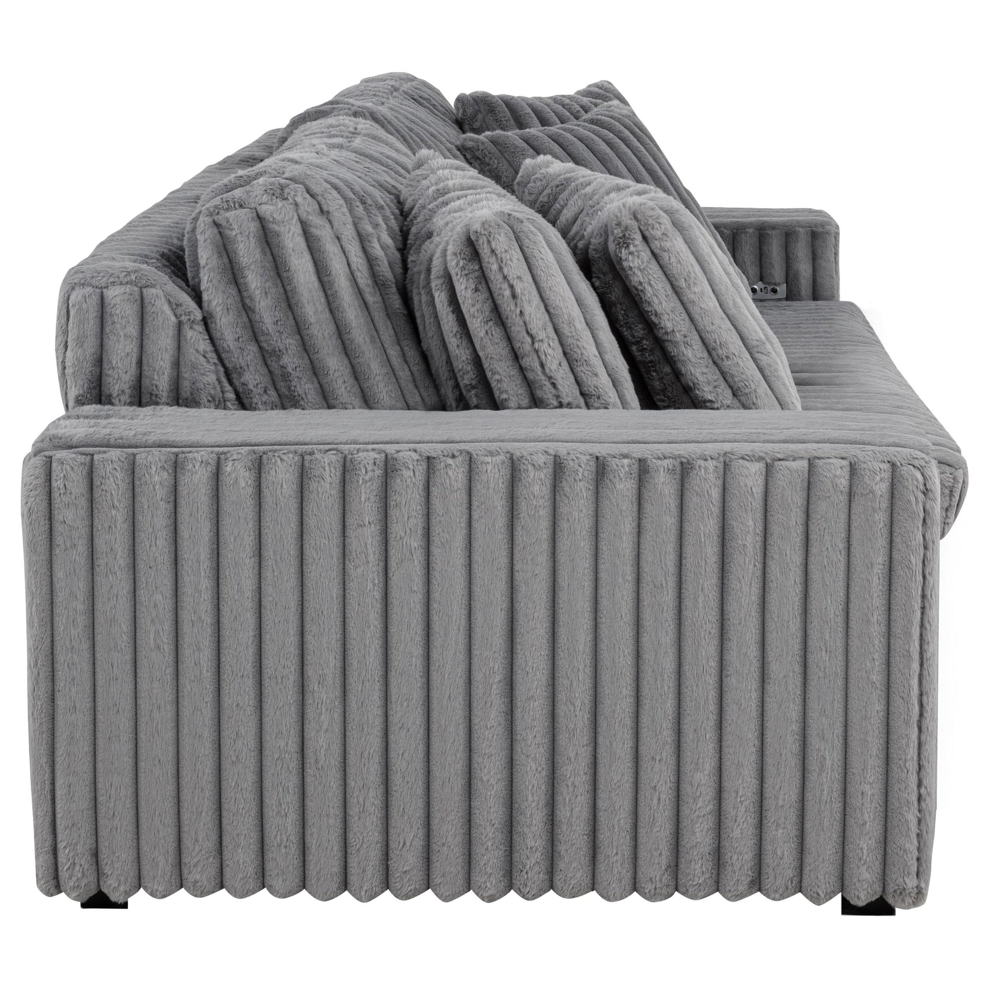  Coaster Furniture Jacana 600536P Corduroy Upholstered Dual Power Chaise Sofa - Grey IMAGE 5