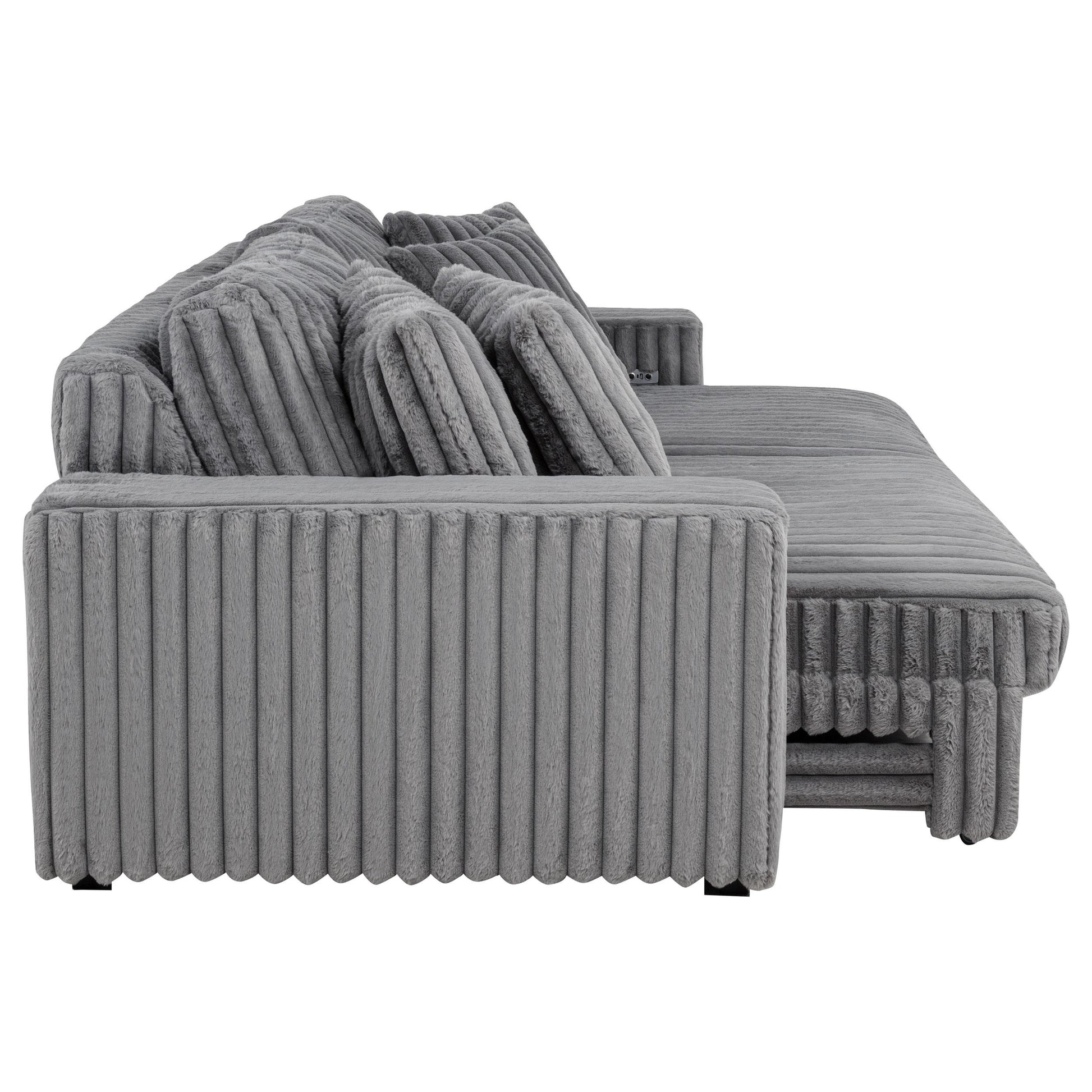  Coaster Furniture Jacana 600536P Corduroy Upholstered Dual Power Chaise Sofa - Grey IMAGE 7