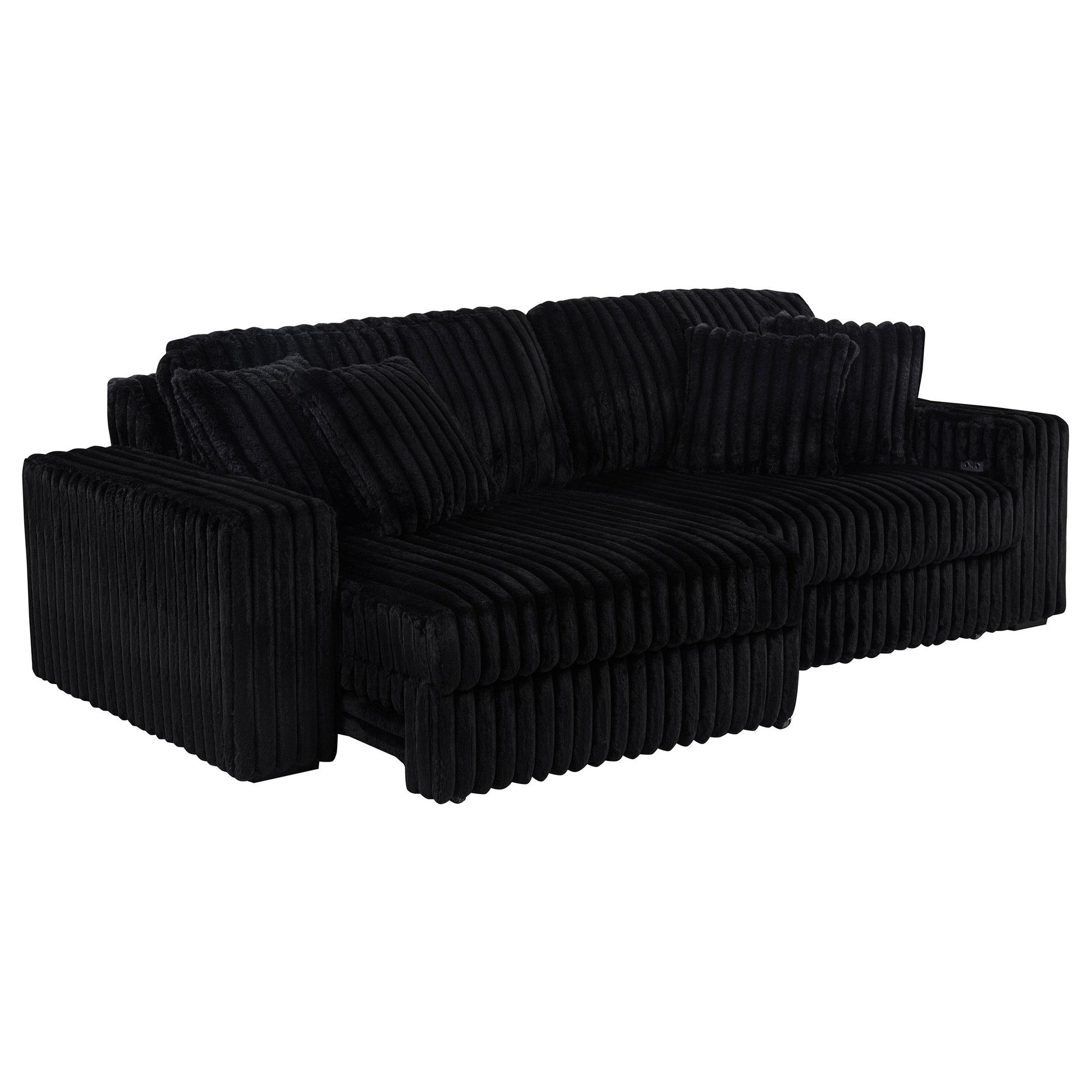  Coaster Furniture Jacana 600537P Corduroy Upholstered Dual Power Chaise Sofa - Black IMAGE 3