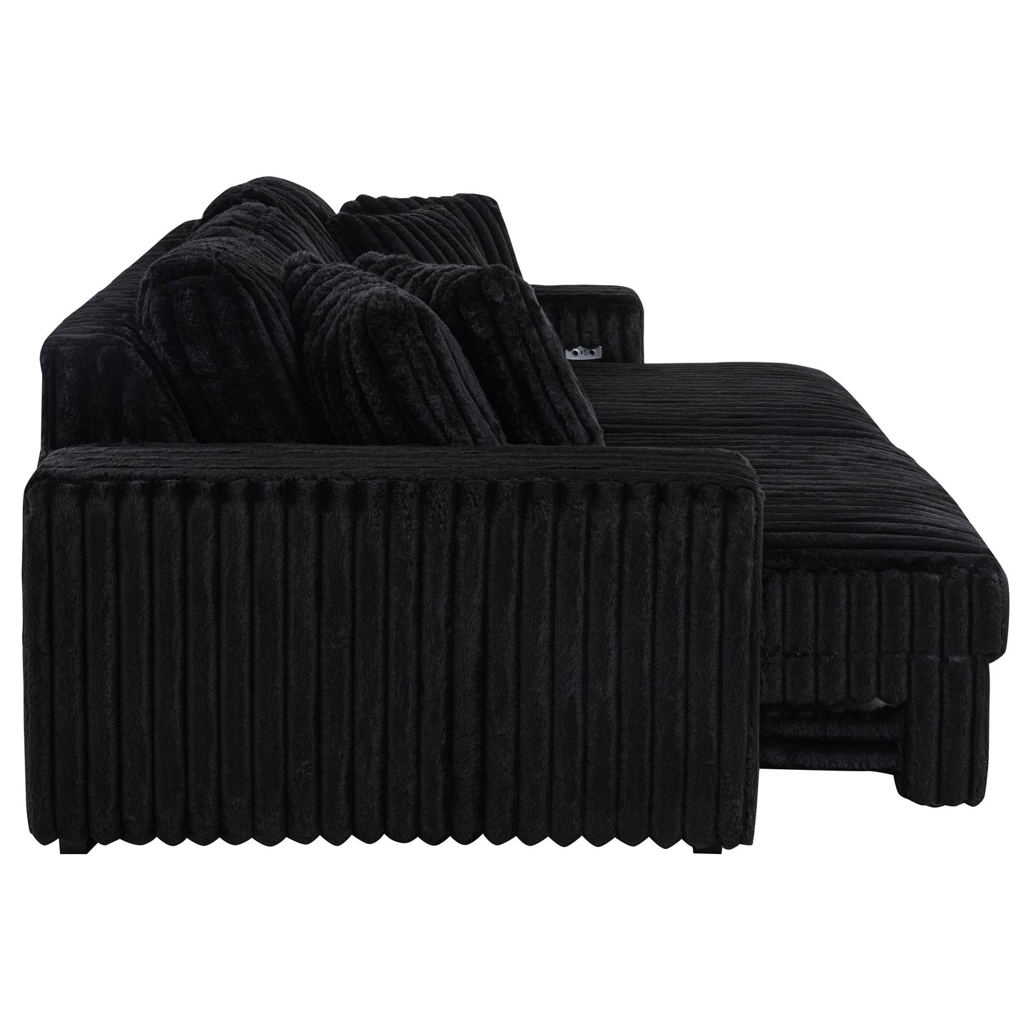  Coaster Furniture Jacana 600537P Corduroy Upholstered Dual Power Chaise Sofa - Black IMAGE 6