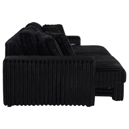  Coaster Furniture Jacana 600537P Corduroy Upholstered Dual Power Chaise Sofa - Black IMAGE 6