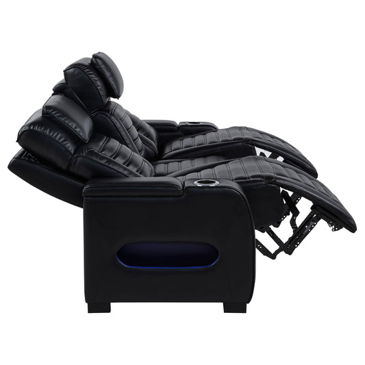  Coaster Furniture Zuma 603251PP Faux Leather Dual Power Reclining LED Sofa - Black IMAGE 1