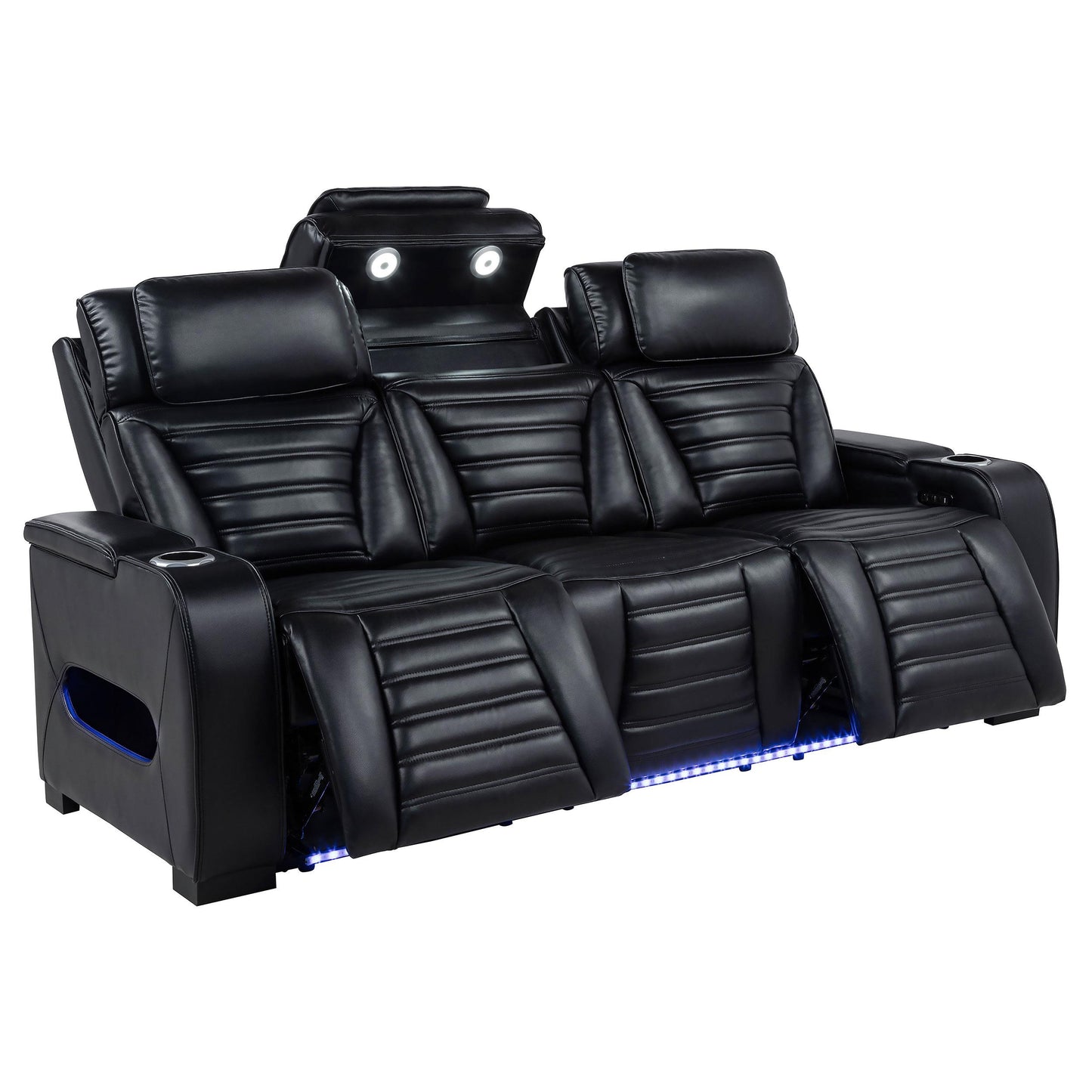  Coaster Furniture Zuma 603251PP Faux Leather Dual Power Reclining LED Sofa - Black IMAGE 2
