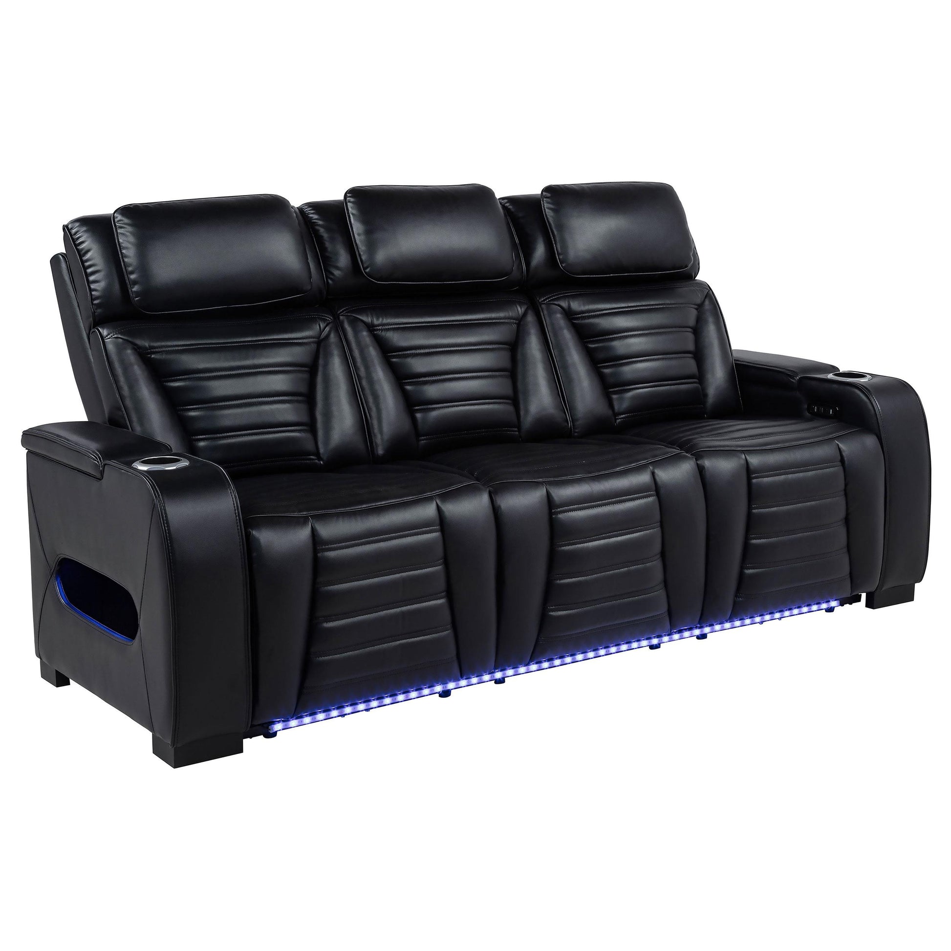  Coaster Furniture Zuma 603251PP Faux Leather Dual Power Reclining LED Sofa - Black IMAGE 3