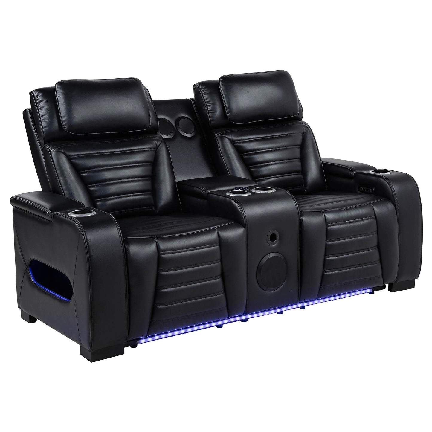  Coaster Furniture Zuma 603252PP Faux Leather Dual Power Reclining LED Loveseat - Black IMAGE 1