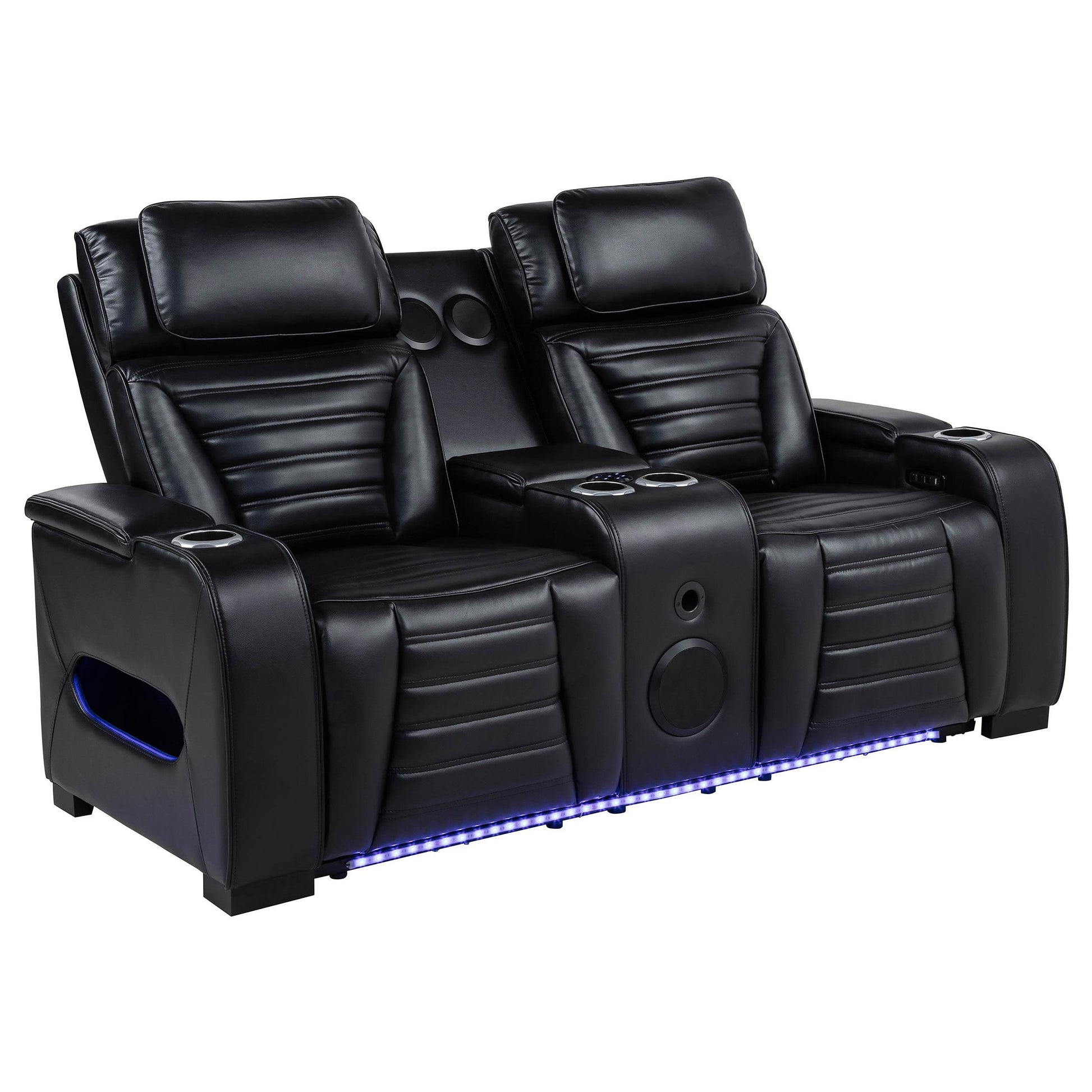  Coaster Furniture Zuma 603252PP Faux Leather Dual Power Reclining LED Loveseat - Black IMAGE 1