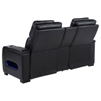  Coaster Furniture Zuma 603252PP Faux Leather Dual Power Reclining LED Loveseat - Black IMAGE 2