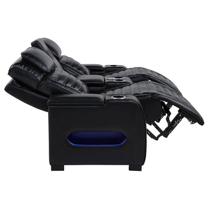  Coaster Furniture Zuma 603252PP Faux Leather Dual Power Reclining LED Loveseat - Black IMAGE 5