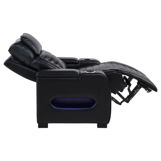  Coaster Furniture Zuma 603253PP Faux Leather Upholstered Dual Power LED Recliner - Black IMAGE 1