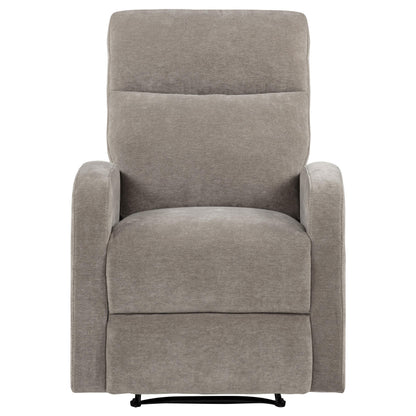  Coaster Furniture Hamilton 603373 Chenille Upholstered Manual Glider Recliner - Sand IMAGE 1