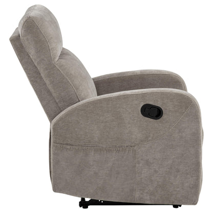  Coaster Furniture Hamilton 603373 Chenille Upholstered Manual Glider Recliner - Sand IMAGE 5