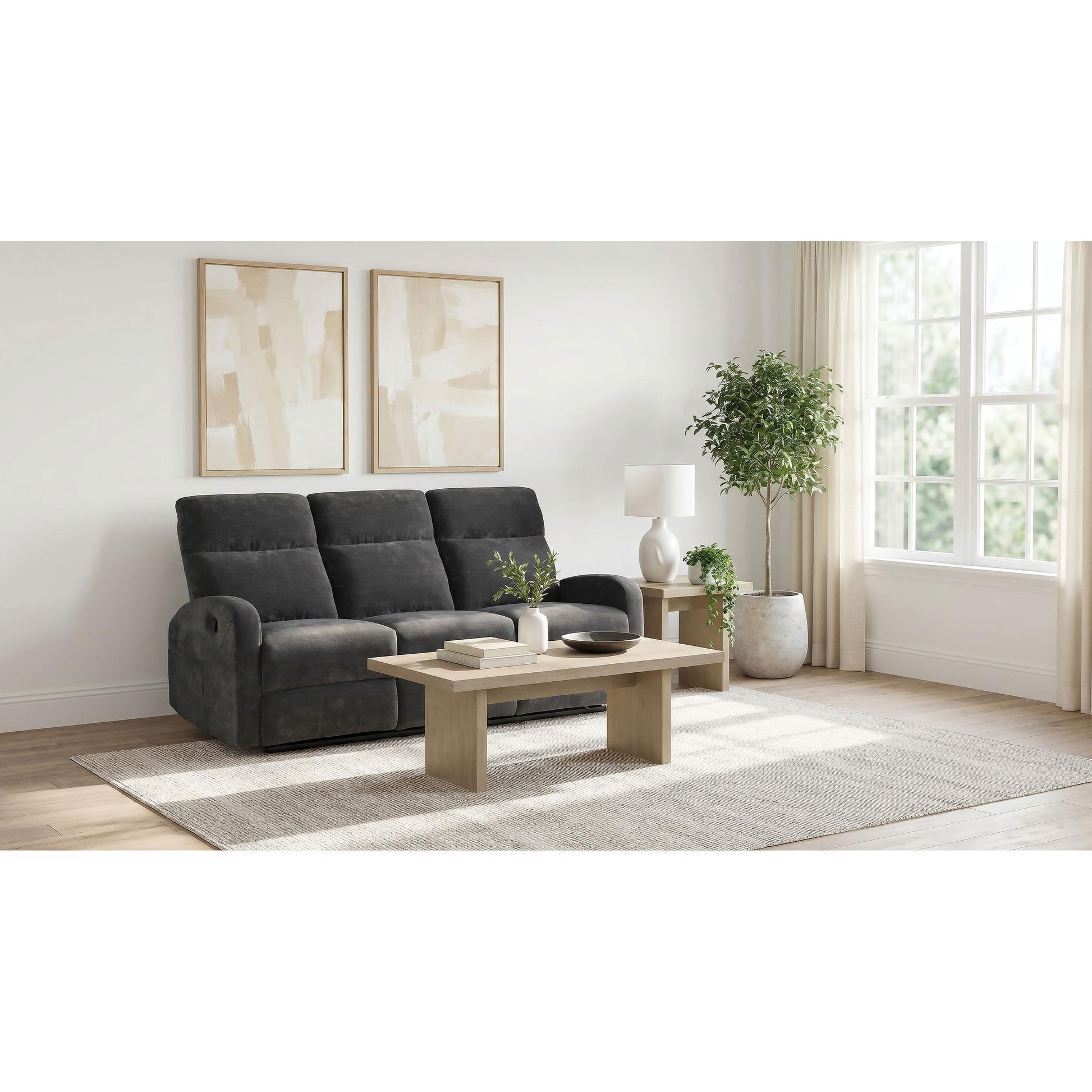  Coaster Furniture Hamilton 603374 Chenille Upholstered Manual Reclining Sofa - Charcoal Grey IMAGE 6