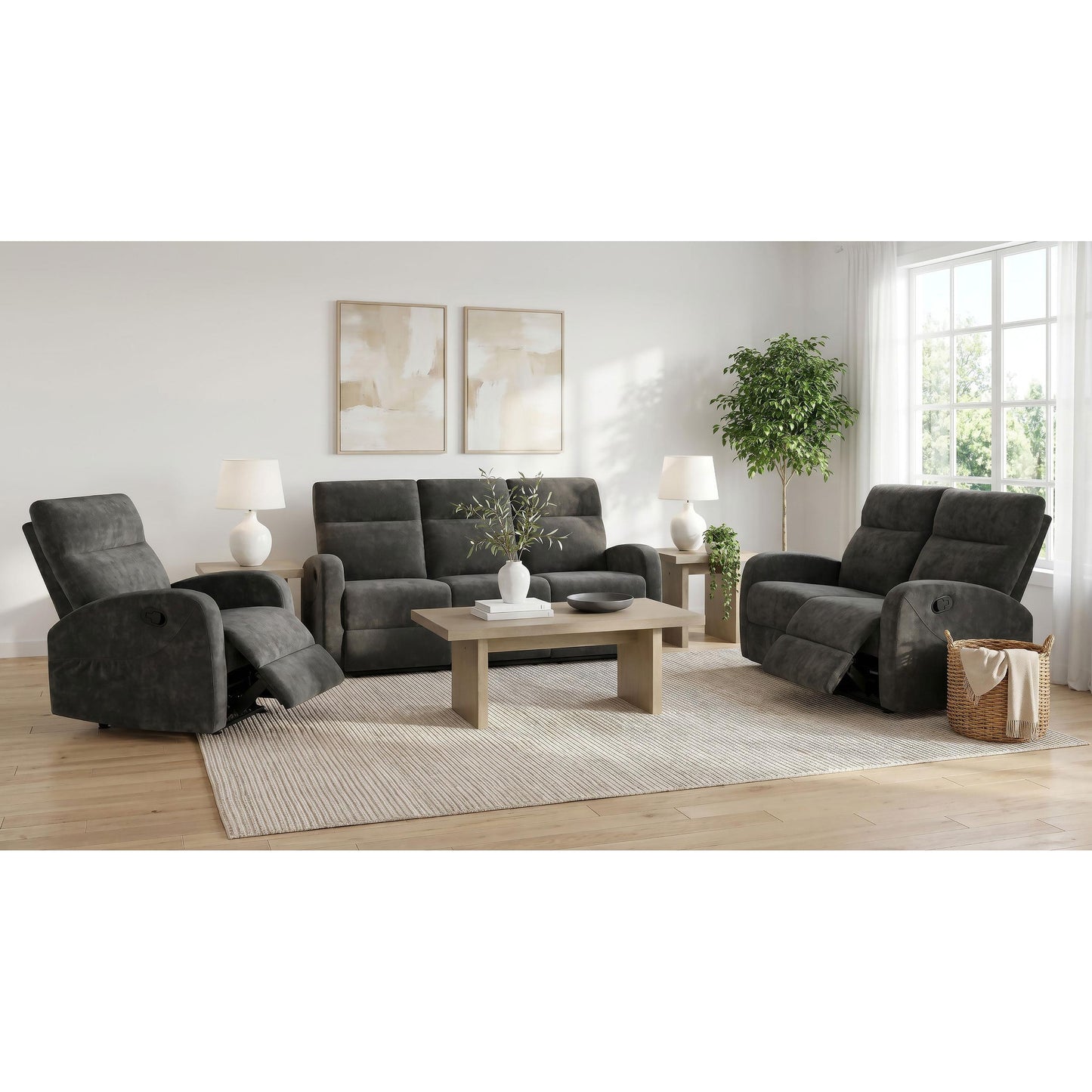  Coaster Furniture Hamilton 603376 Chenille Upholstered Manual Glider Recliner - Charcoal Grey IMAGE 9