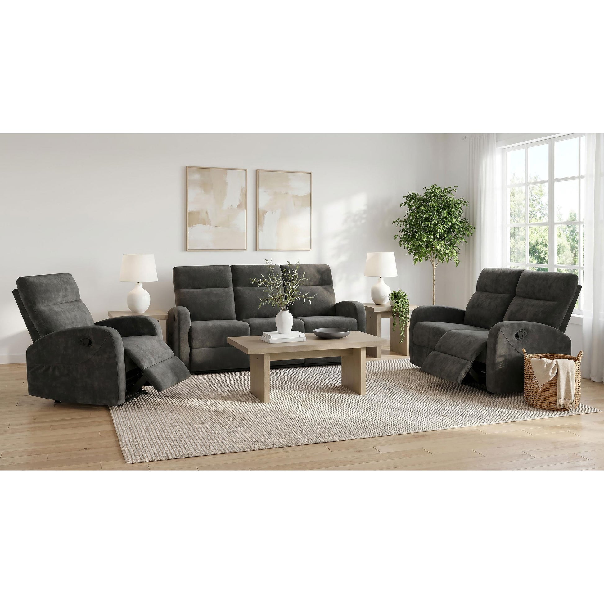  Coaster Furniture Hamilton 603376 Chenille Upholstered Manual Glider Recliner - Charcoal Grey IMAGE 9