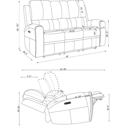  Coaster Furniture Brickston 603434PPP Triple Power Reclining Sofa - Grey IMAGE 14