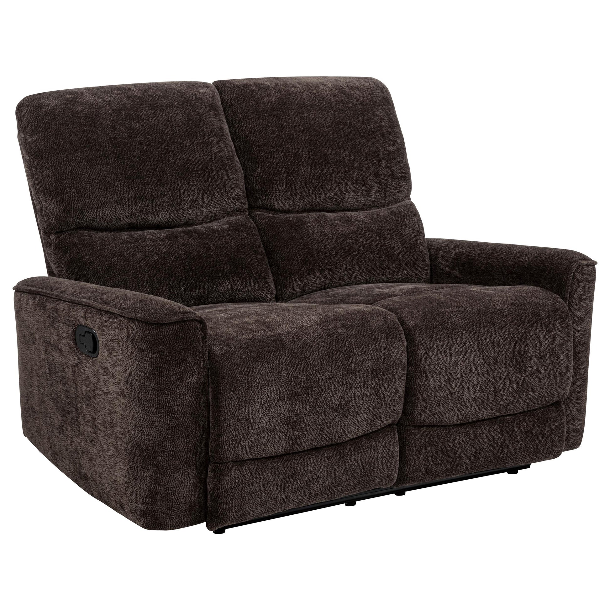  Coaster Furniture Navarro 609572 Chenille Upholstered Reclining Loveseat - Dark Brown IMAGE 1