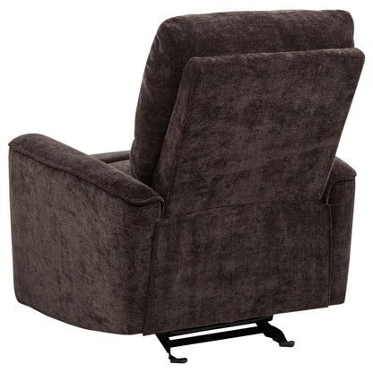  Coaster Furniture Navarro 609573 Chenille Upholstered Glider Recliner - Dark Brown IMAGE 2