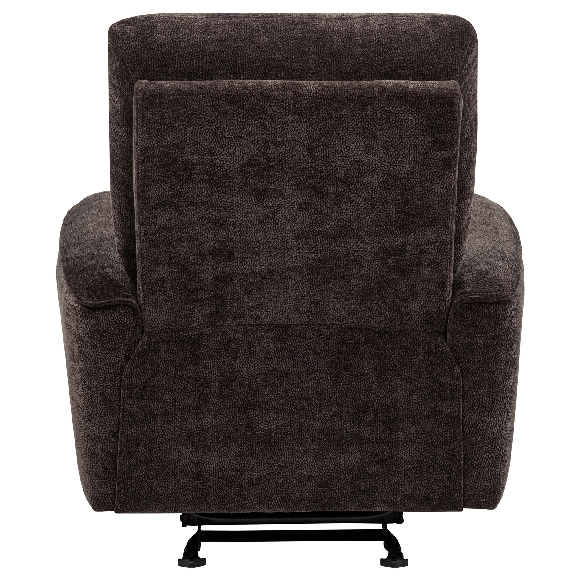  Coaster Furniture Navarro 609573 Chenille Upholstered Glider Recliner - Dark Brown IMAGE 3