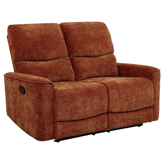 Coaster Furniture Navarro 609575 Chenille Upholstered Reclining Loveseat - Burnt Orange IMAGE 1