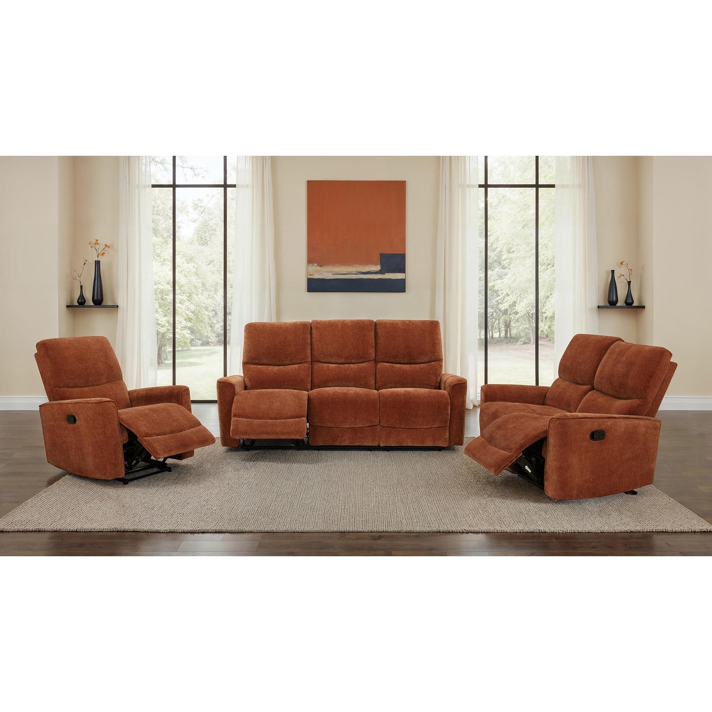  Coaster Furniture Navarro 609575 Chenille Upholstered Reclining Loveseat - Burnt Orange IMAGE 16