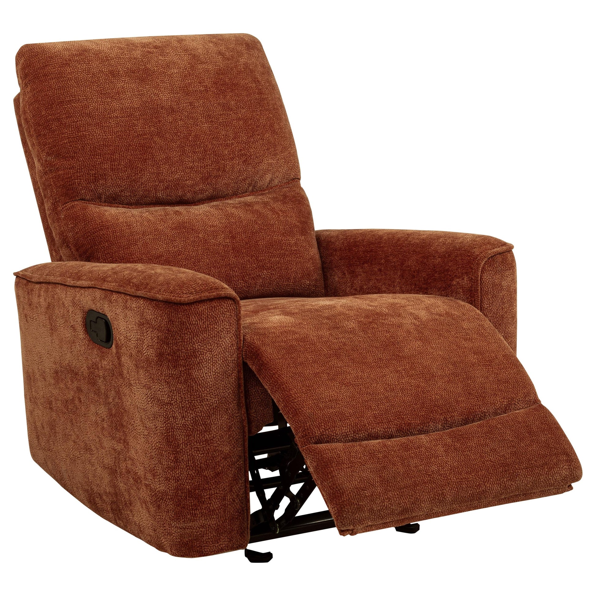  Coaster Furniture Navarro 609576 Chenille Upholstered Glider Recliner - Burnt Orange IMAGE 1