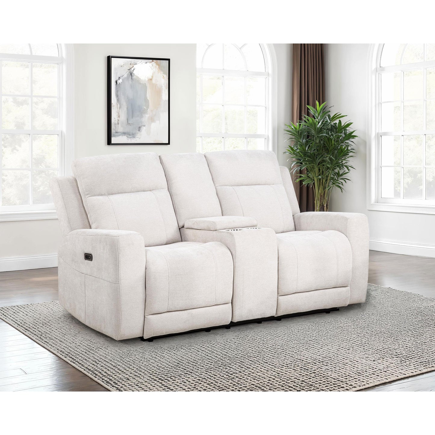  Coaster Furniture Kennett 610152P Chenille Upholstered Power Reclining Loveseat - Ivory IMAGE 4