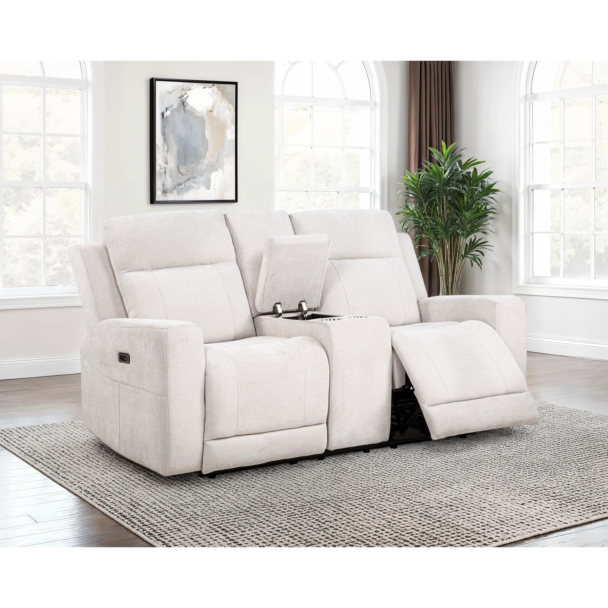  Coaster Furniture Kennett 610152P Chenille Upholstered Power Reclining Loveseat - Ivory IMAGE 6