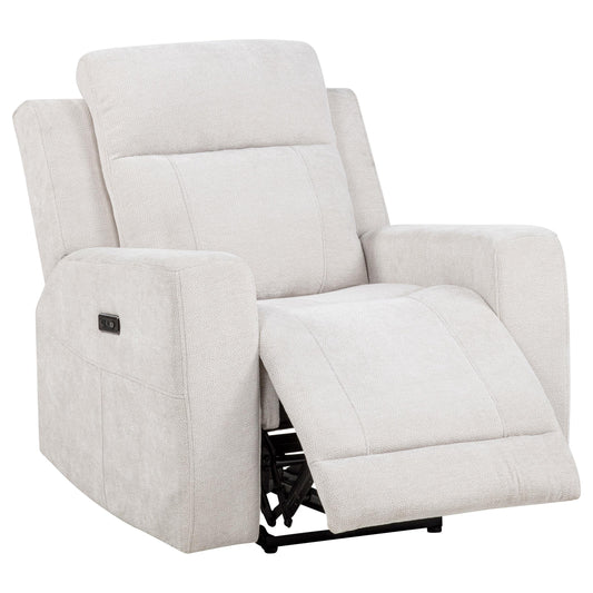  Coaster Furniture Kennett 610153P Chenille Upholstered Power Recliner Chair - Ivory IMAGE 1