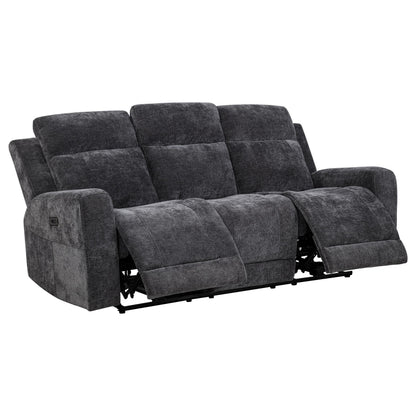  Coaster Furniture Kennett 610154P Chenille Upholstered Power Reclining Sofa - Dark Grey IMAGE 1