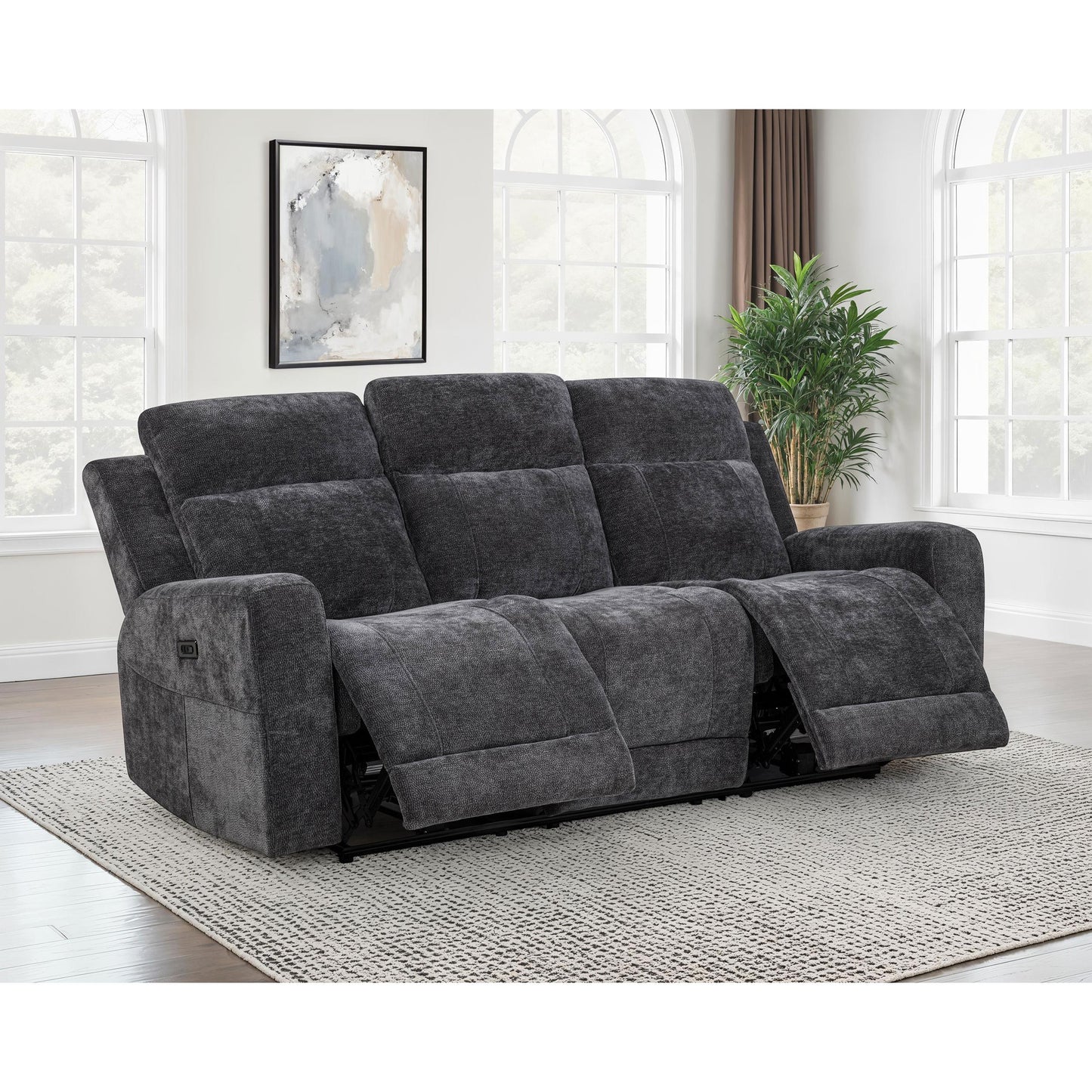  Coaster Furniture Kennett 610154P Chenille Upholstered Power Reclining Sofa - Dark Grey IMAGE 10