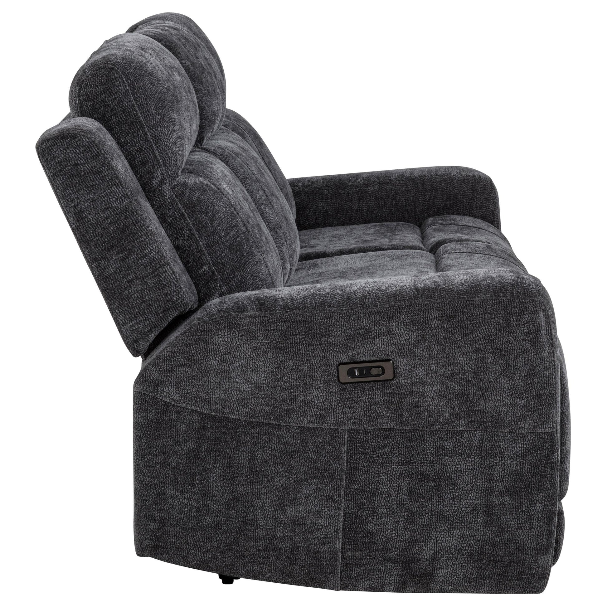 Coaster Furniture Kennett 610154P Chenille Upholstered Power Reclining Sofa - Dark Grey IMAGE 8