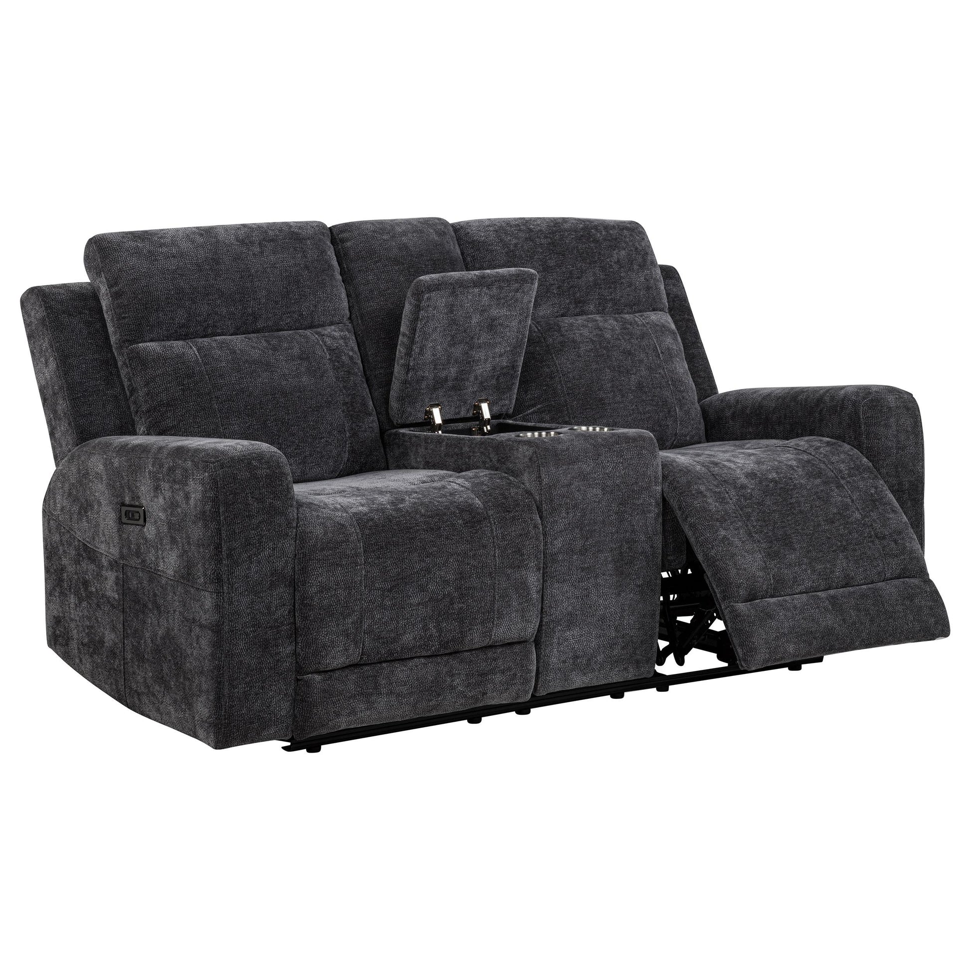  Coaster Furniture Kennett 610155P Chenille Upholstered Power Reclining Loveseat - Grey IMAGE 2