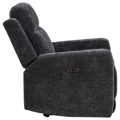  Coaster Furniture Kennett 610156P Chenille Upholstered Power Recliner Chair - Dark Grey IMAGE 5