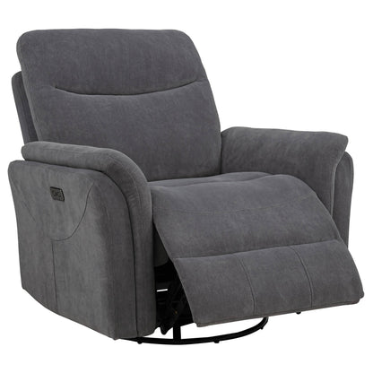  Coaster Furniture Adler 610443P Upholstered Power Swivel Glider Recliner - Charcoal Grey IMAGE 1