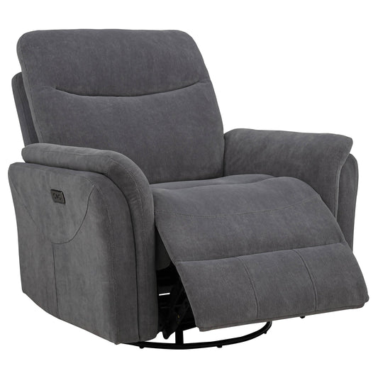  Coaster Furniture Adler 610443P Upholstered Power Swivel Glider Recliner - Charcoal Grey IMAGE 1