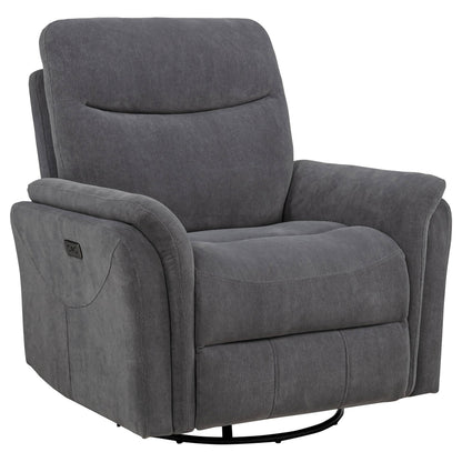  Coaster Furniture Adler 610443P Upholstered Power Swivel Glider Recliner - Charcoal Grey IMAGE 2