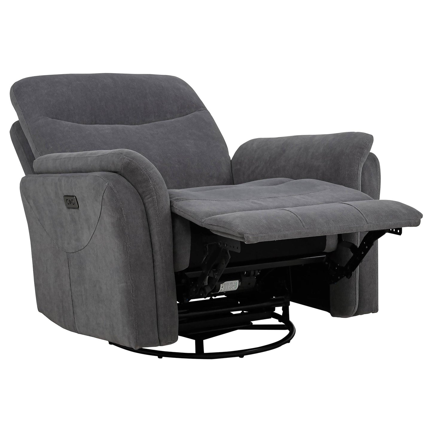  Coaster Furniture Adler 610443P Upholstered Power Swivel Glider Recliner - Charcoal Grey IMAGE 4