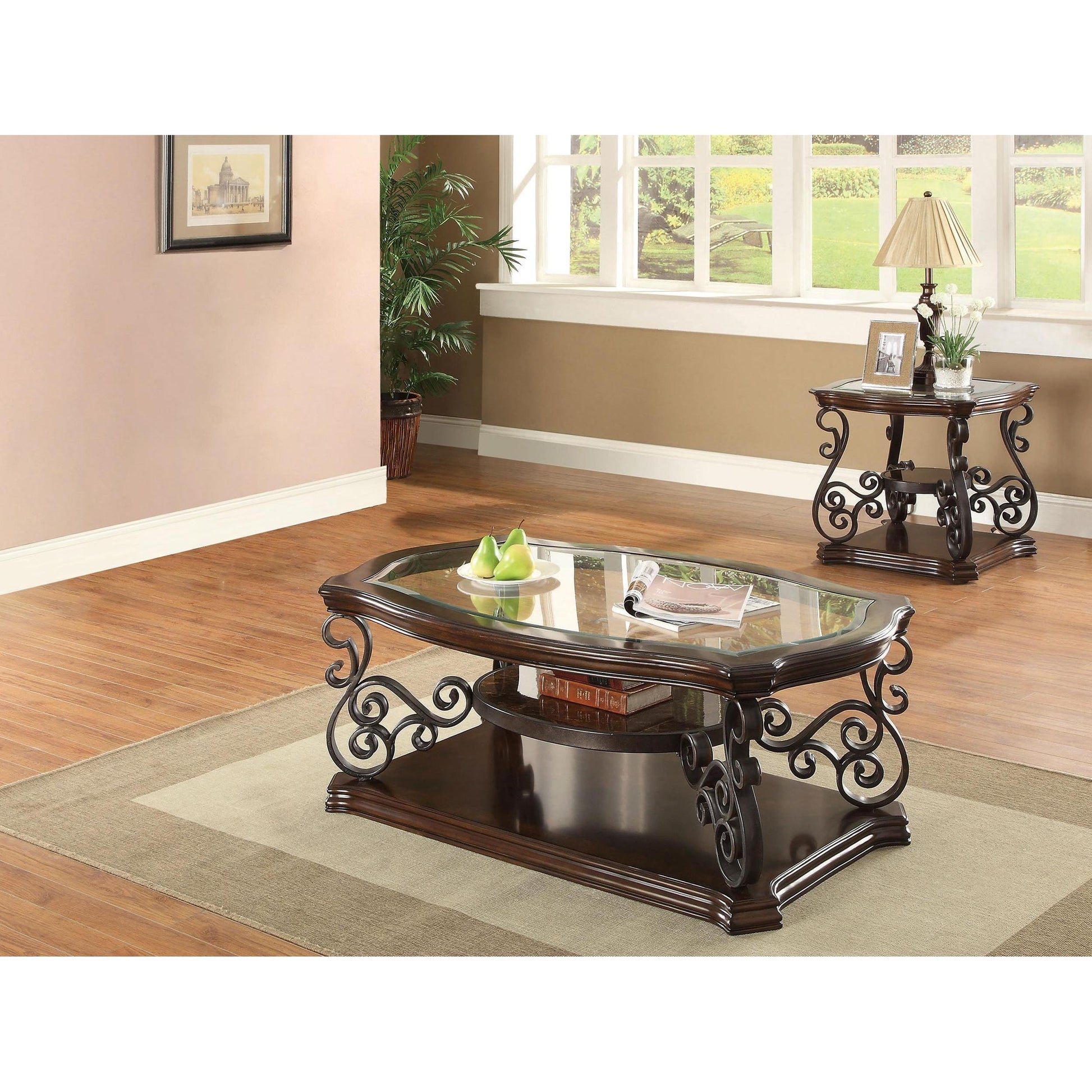  Coaster Furniture Laney 702448-S2 2-piece Glass Top Coffee and End Table Set - Dark Merlot IMAGE 2