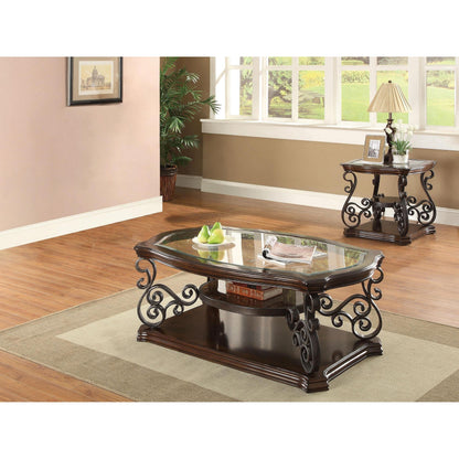  Coaster Furniture Laney 702448-S2 2-piece Glass Top Coffee and End Table Set - Dark Merlot IMAGE 2