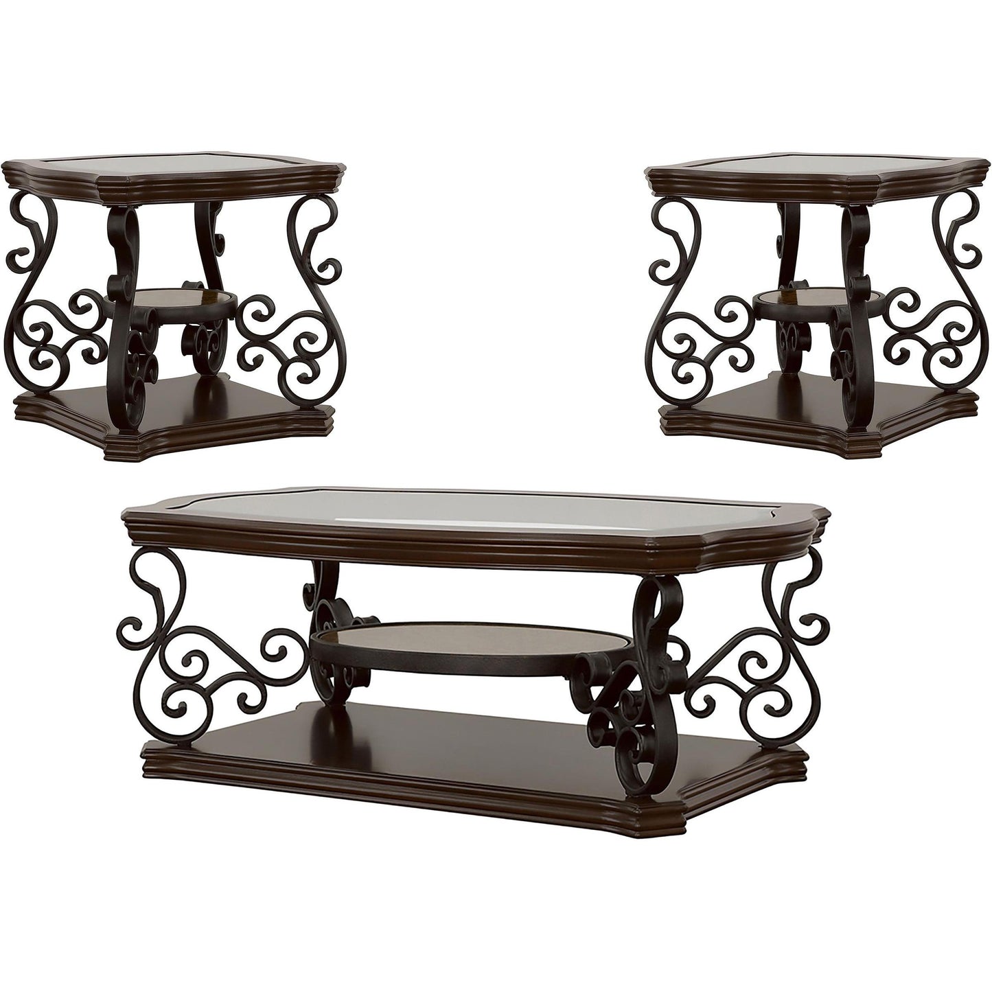  Coaster Furniture Laney 702448-S3 3-piece Glass Top Coffee and End Table Set - Dark Merlot IMAGE 1