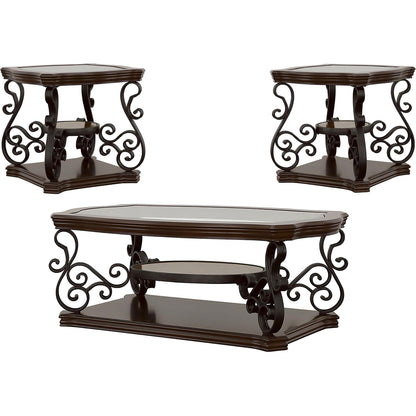  Coaster Furniture Laney 702448-S3 3-piece Glass Top Coffee and End Table Set - Dark Merlot IMAGE 1