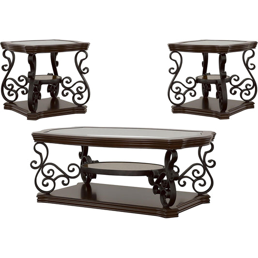  Coaster Furniture Laney 702448-S3 3-piece Glass Top Coffee and End Table Set - Dark Merlot IMAGE 1