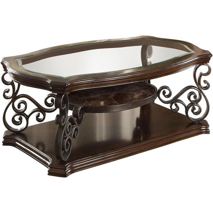  Coaster Furniture Laney 702448-S3 3-piece Glass Top Coffee and End Table Set - Dark Merlot IMAGE 5
