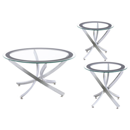  Coaster Furniture Brooke 702588-S3 3-piece Round Coffee and End Table Set - Chrome IMAGE 5