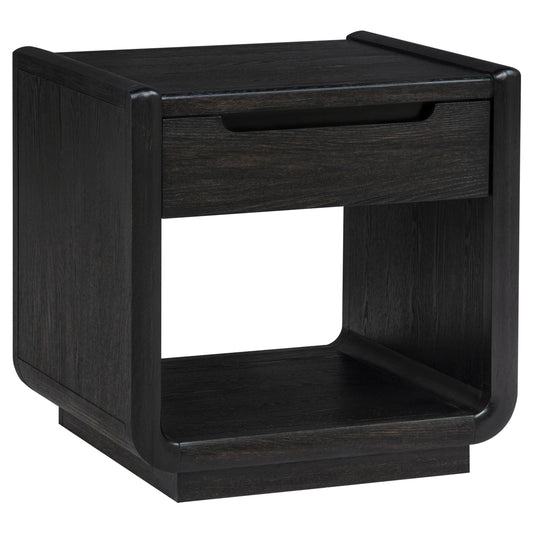 Coaster Furniture Leandro 704637 1-drawer Wood Occasional End Table - Burnished Black IMAGE 1
