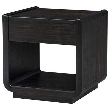  Coaster Furniture Leandro 704637 1-drawer Wood Occasional End Table - Burnished Black IMAGE 2
