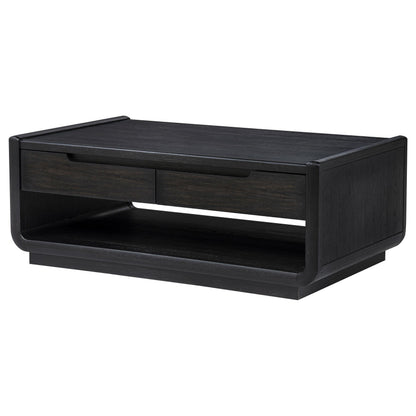  Coaster Furniture Leandro 704638 2-drawer Wood Coffee Table - Burnished Black IMAGE 2