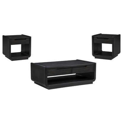  Coaster Furniture Leandro 704638-S3 3-piece Wood Coffee and End Table Set - Burnished Black IMAGE 1